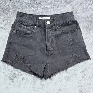 PacSun Vintage High-Rise Denim Shorts - Black Distressed - Size 24